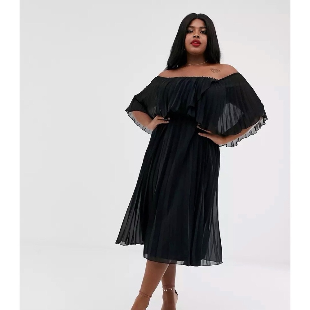 ASOS Curve pleated bandeau midi dress with double layer